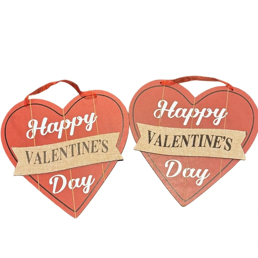 Set of Two Rustic Red Valentine's Day Heart Wall Decor